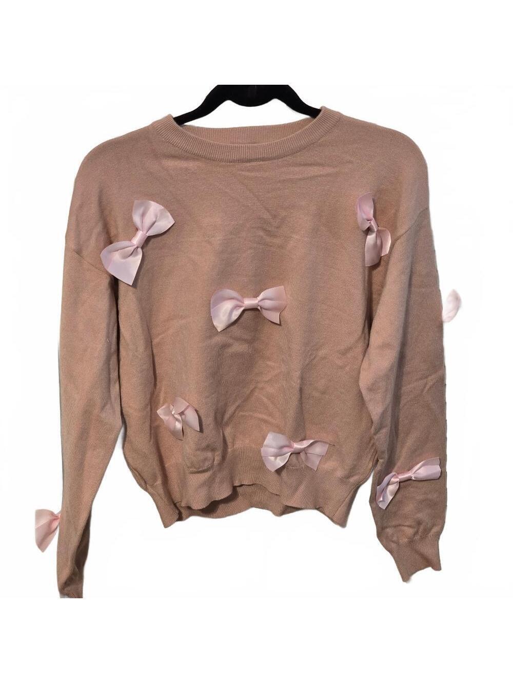 Fantastic Fawn Pink Bow Knit Sweater Balletcore S NWOT